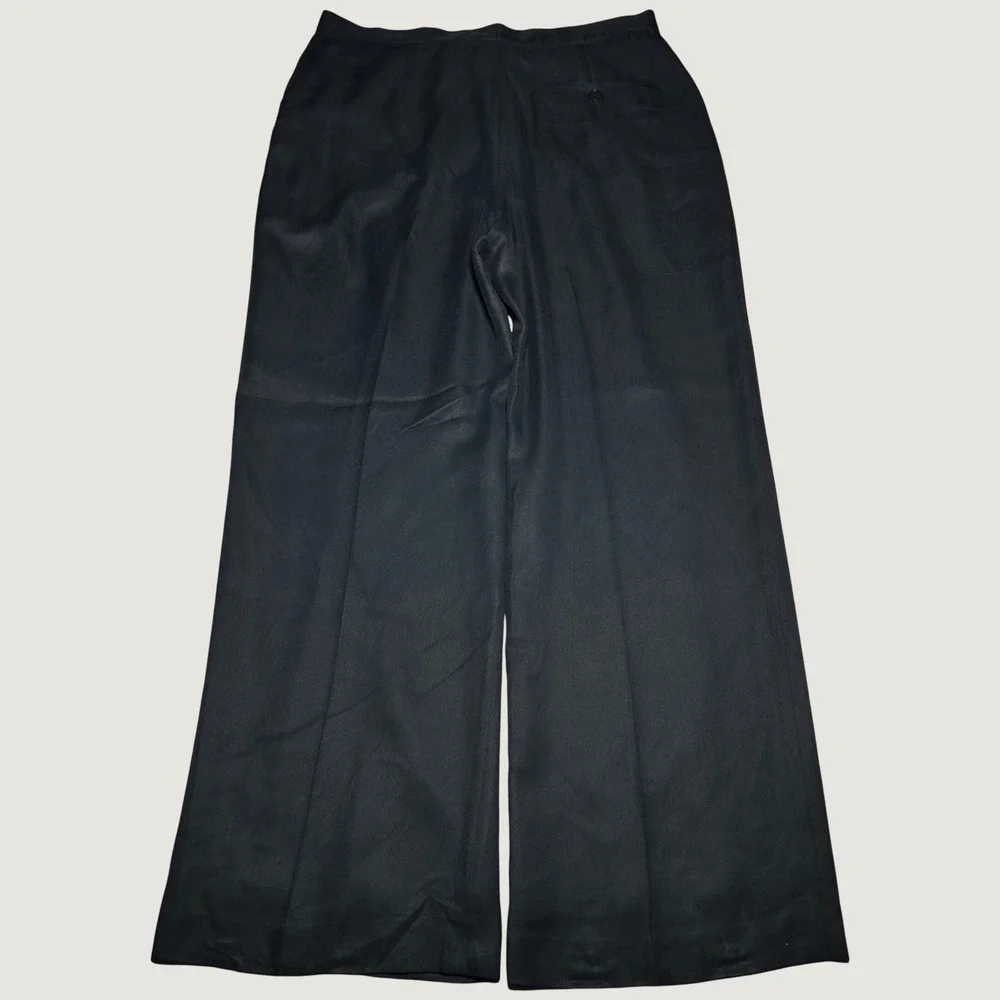 Lauren Ralph Lauren Wide Leg Trousers Women 14 100% Silk High Rise Lined Black